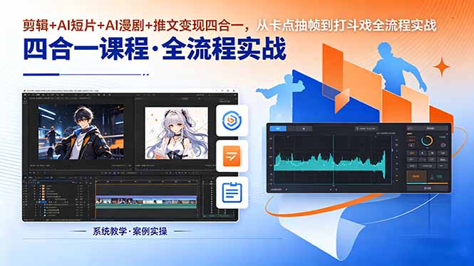剪辑+AI短片+AI漫剧+推文变现四合一，从卡点抽帧到打斗戏全流程实战_网赚项目